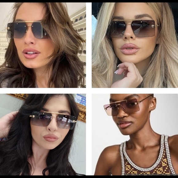 VERSACE CONTEMPORARY RIMLESS GOLD MEDUSA DETAILING / GREY RECTANGLE SUNGLASSES main image 12